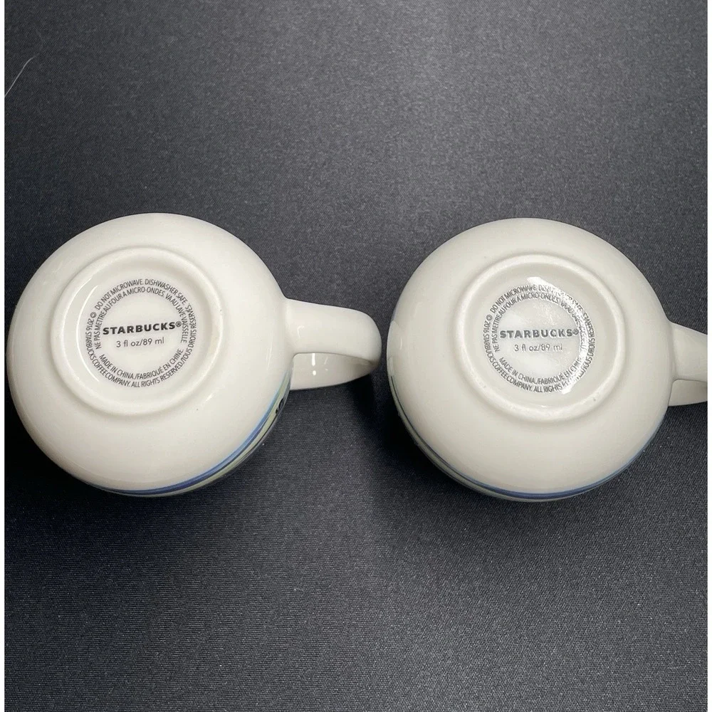 Starbucks 2016 Limited 3 oz Set of Espresso Cups. Watercolor Waves. New No Boxes